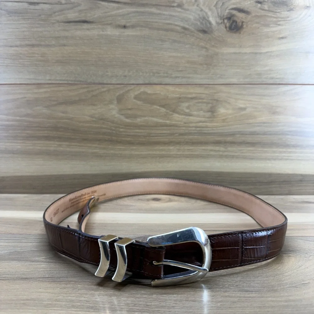 Brighton Croc Embossed Leather Belt Mens 40 USA Made Dress Western Office